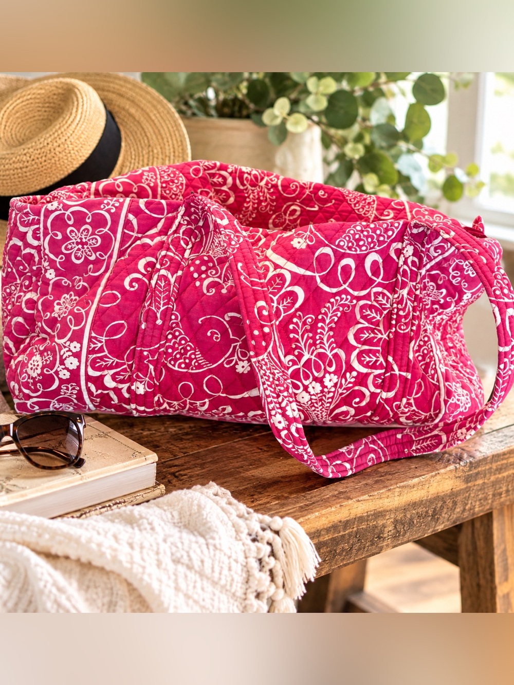 Vera Bradley Large Duffel Bag Quilted Travel Luggage Twirly Bird Pink Retired